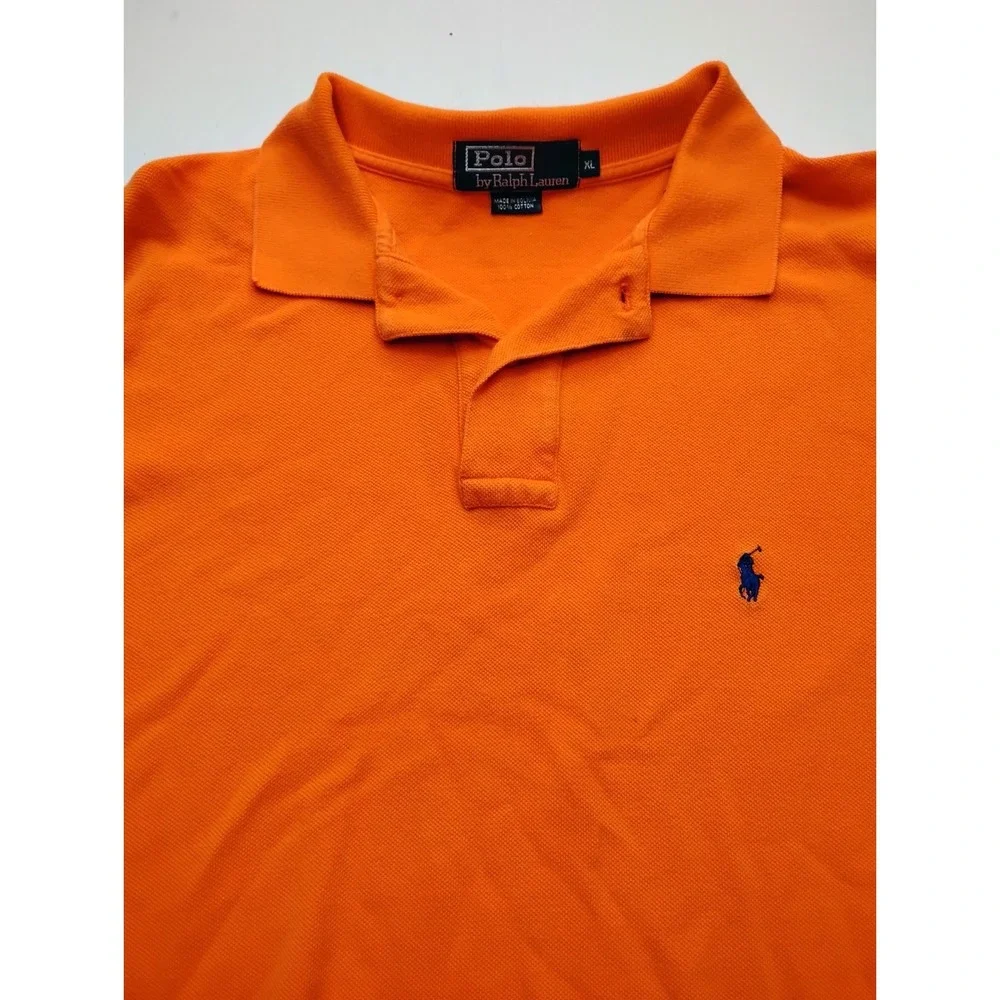 VTG Polo By Ralph Lauren Polo Shirt Mens xL Orange 100% Cotton Pony Logo Classic